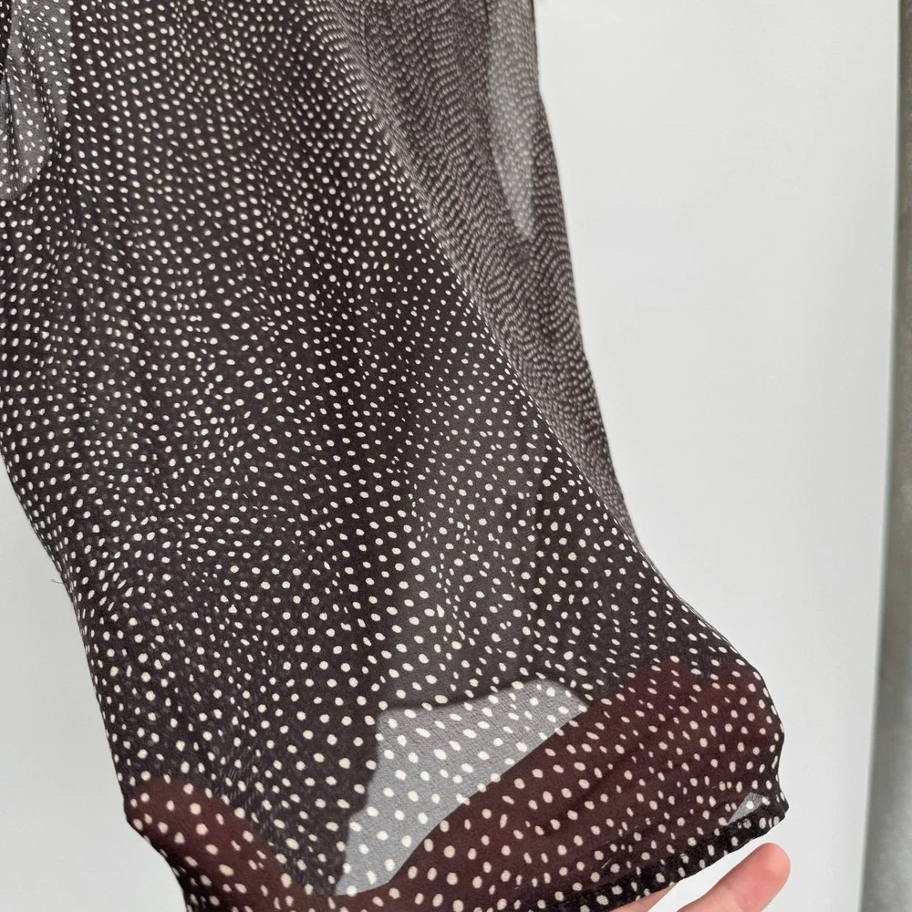 Calvin Klein Brown Polka Dot Sleeveless Sheer Silk Button Front‎ Blouse Sz 14 - Picture 9 of 11